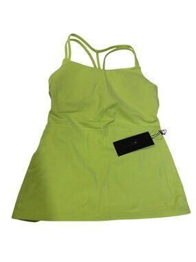 Karma Alexandra Lime Green & Brown Strappy Tank Dress Large (run small) built in